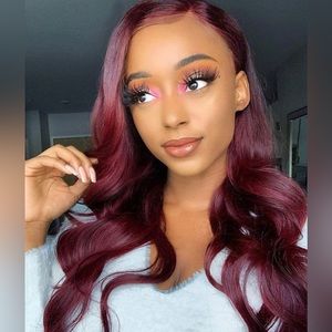 Long Wine Red Body Wavy Wigs Women, Red Orange Synthetic Hair Replacement Wigs
